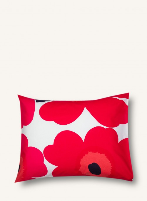 Taie d'oreiller fleurs Unikko rouge et blanc 65x65cm * Marimekko