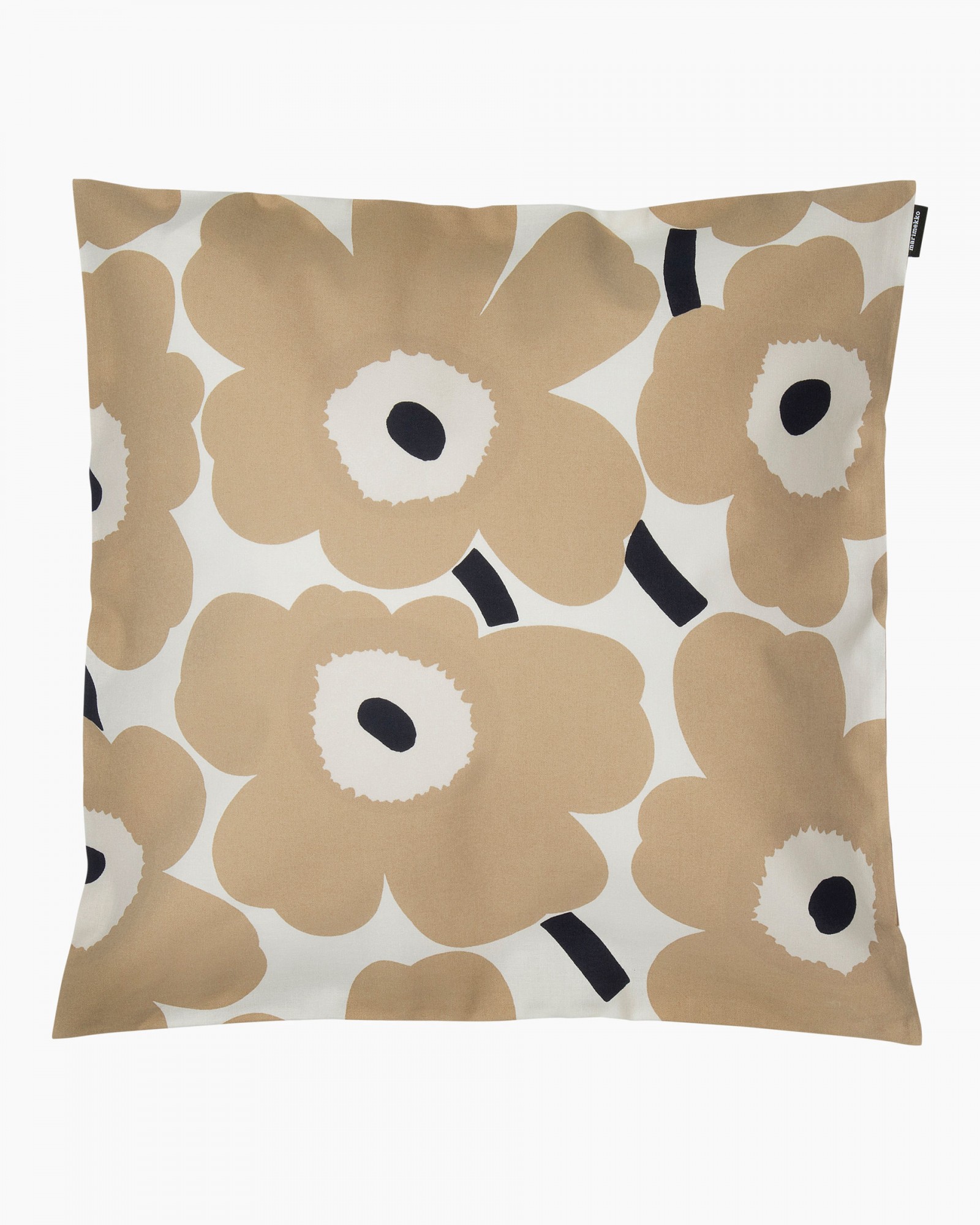 Housse de coussin Pieni Unikko Flower moka, écru et noir 50x50cm * Marimekko