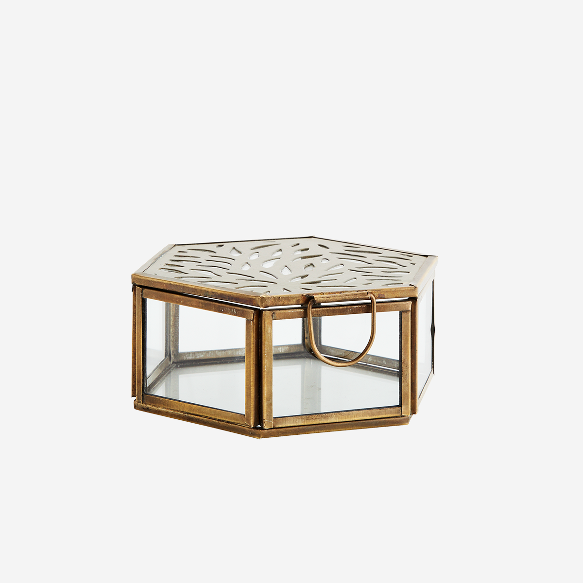 Boite hexagonale verre et laiton avec couvercle * Madam Stoltz