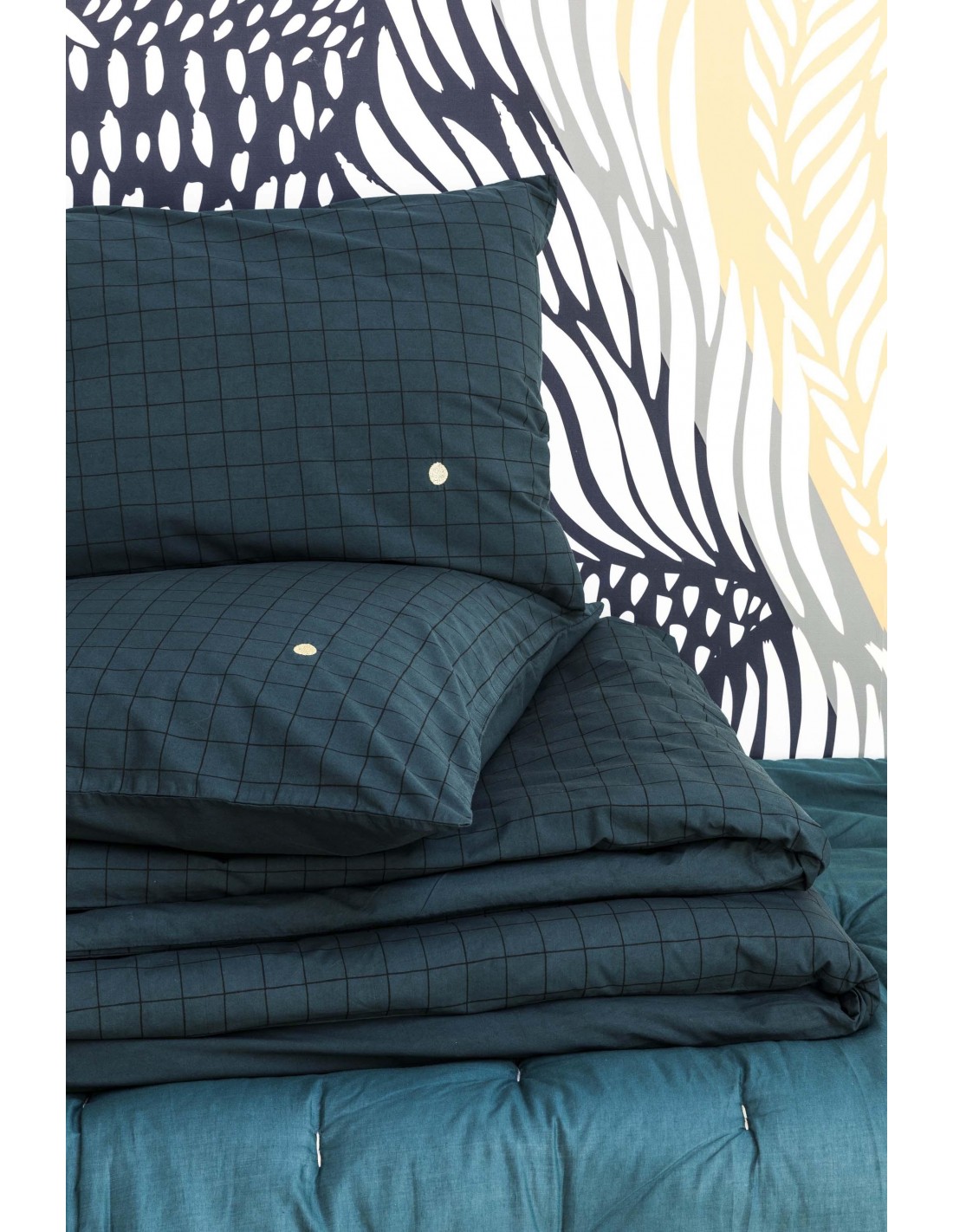 Housse de couette Carreaux Oscar Carreaux Ardoise 240x220cm Coton bio * La Cerise sur le gâteau