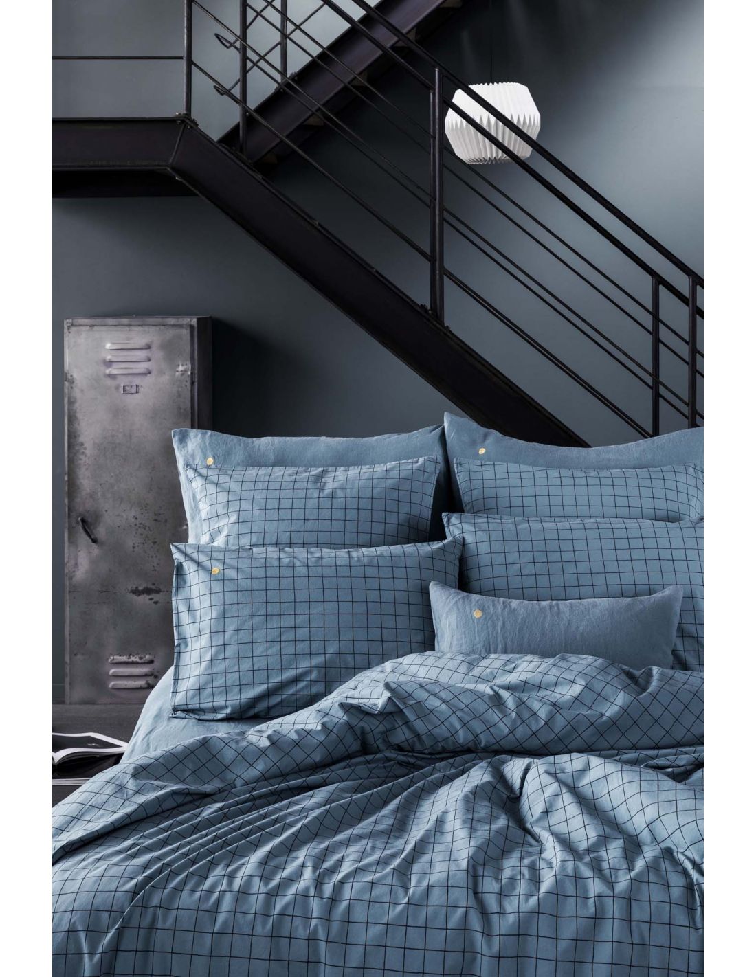 Housse de couette Carreaux Oscar Bleu Sardine 240x220cm coton bio * La Cerise sur le gâteau