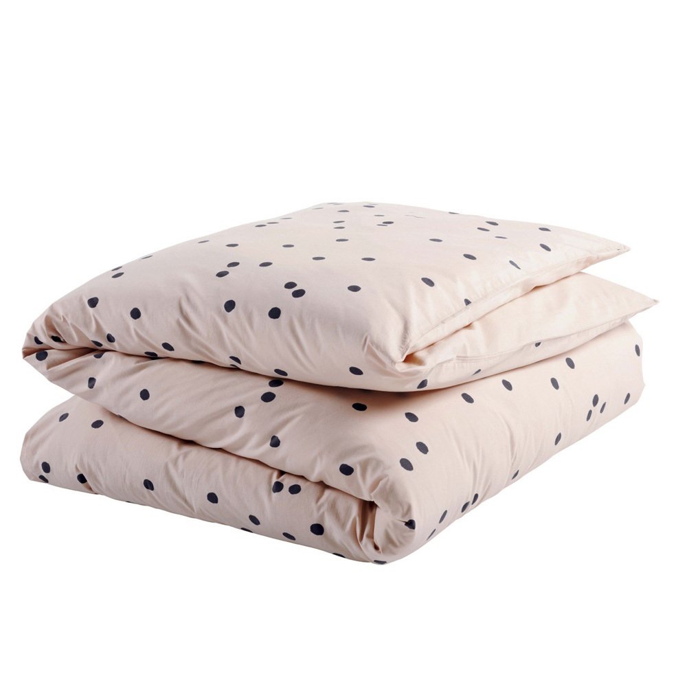 Housse de couette Odette Pois Rose poudré Biscuit Bio 140x200cm (1pers.)  * La Cerise sur le gâteau