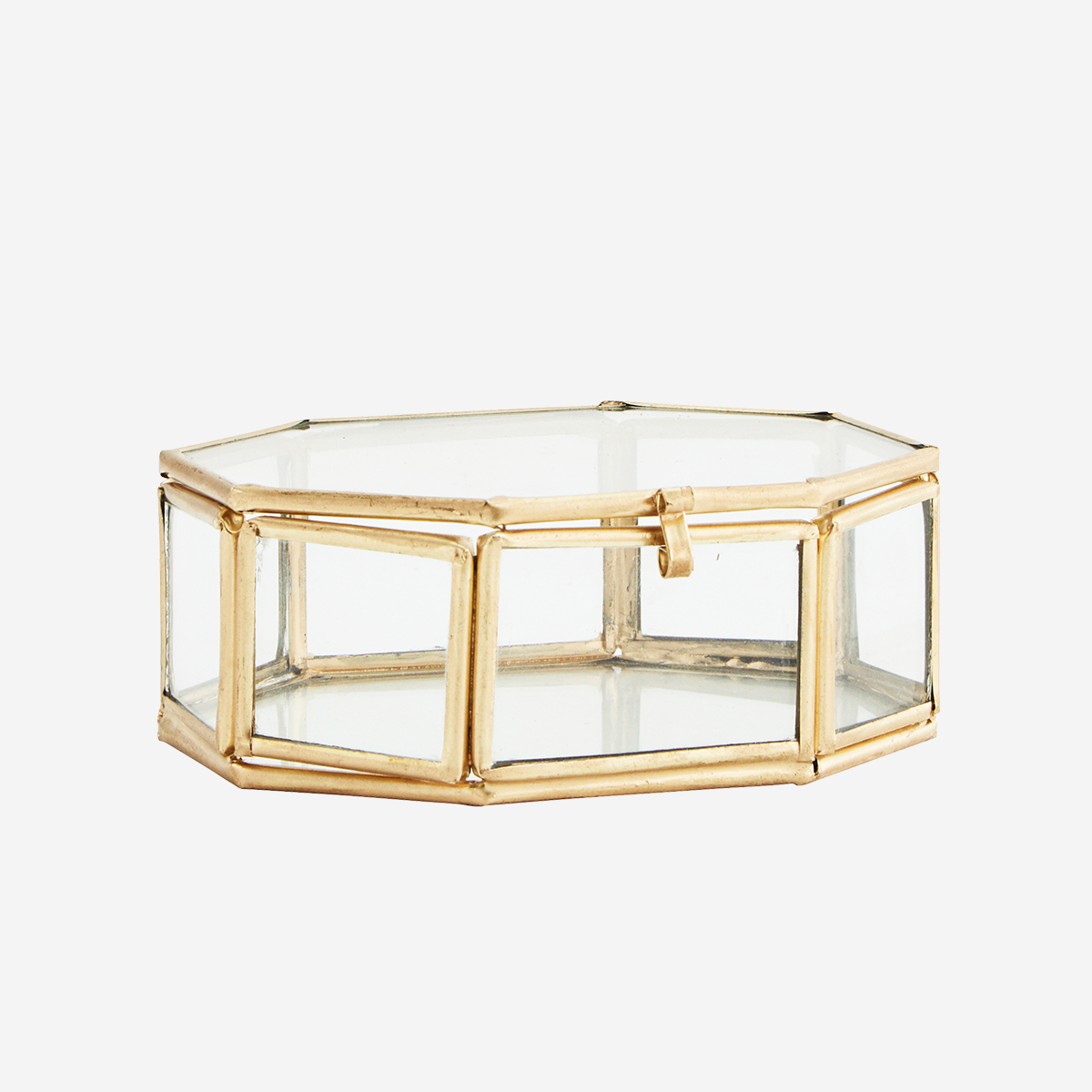 Petite boîte octogonale avec couvercle en verre et métal doré * Madam Stoltz