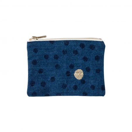 Pochette Polka pois noirs bleu jean S * La Cerise sur le Gâteau