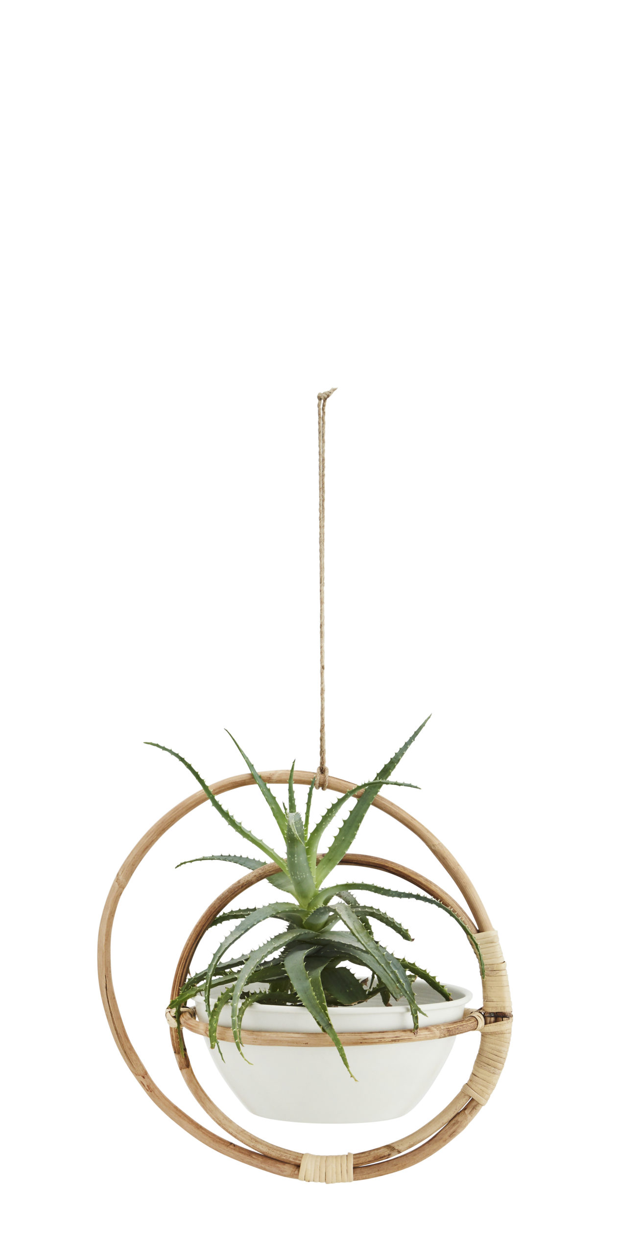 Cache-pot suspendu en métal blanc double cercle bambou * Madam Stoltz