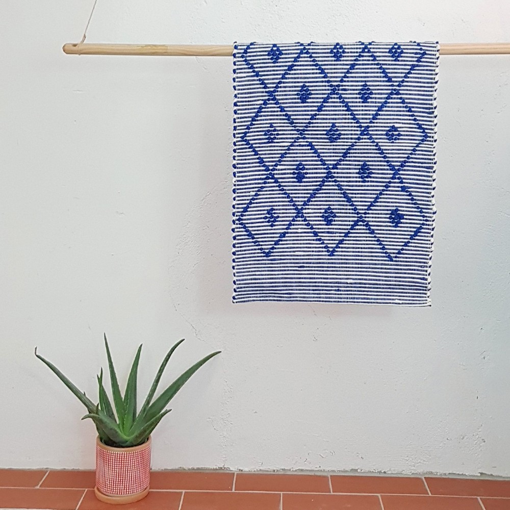 Tapis de bain / sortie de lit rayé bleu 50x100cm en coton * Casa Atlântica