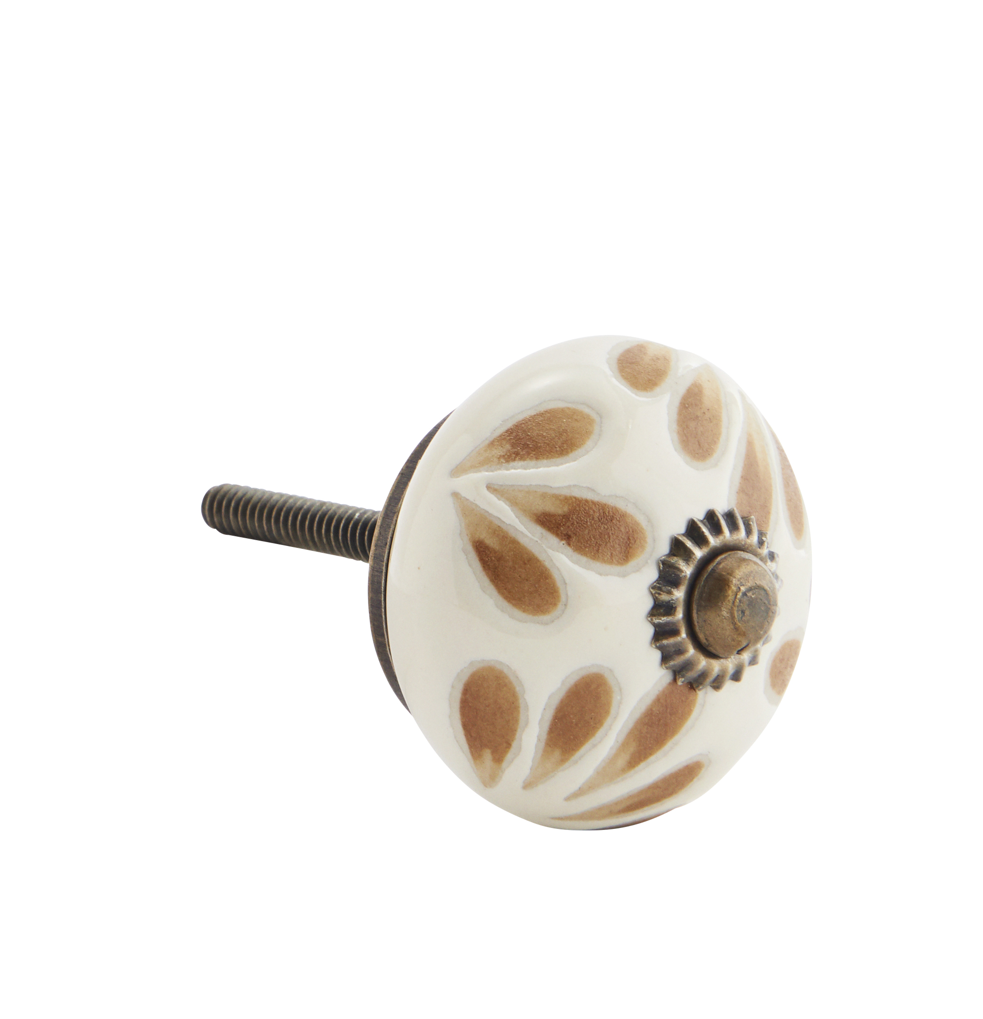 Bouton / Poignée de porte en porcelaine peint à la main écru motifs marron * Madam Stoltz