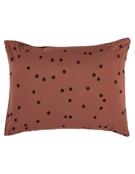 Taie d'oreiller Pois Odette Rhubarbe 65x65cm Coton bio * La Cerise sur le Gâteau