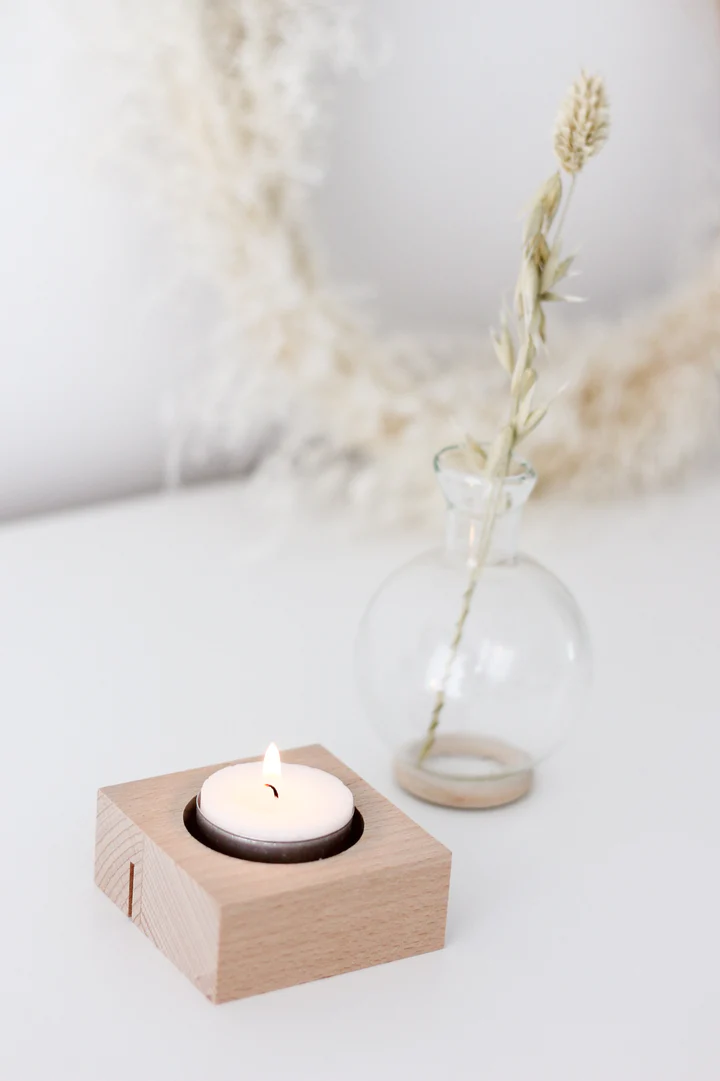 Petit vase avec support en bois et bougie Hold it + vase * Roosmarijn Knijnenburg