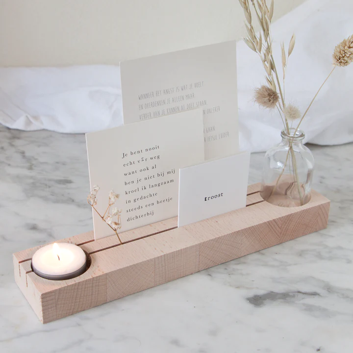 Support en bois porte carte / photo double avec bougie et petit vase * Roosmarijn Knijnenburg