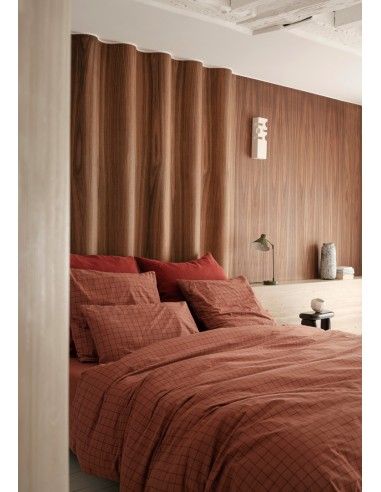 Housse de couette Carreaux Oscar Carreaux Rhubarbe 240x220cm Coton bio * La Cerise sur le gâteau
