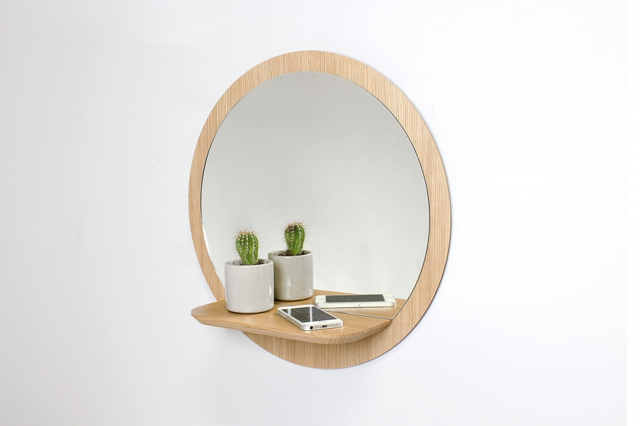 Miroir rond / étagère 