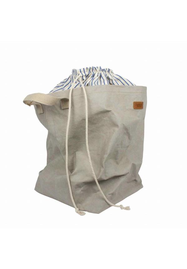 Panier à linge Positano en coton rayé et papier lavable gris clair * Uashmama