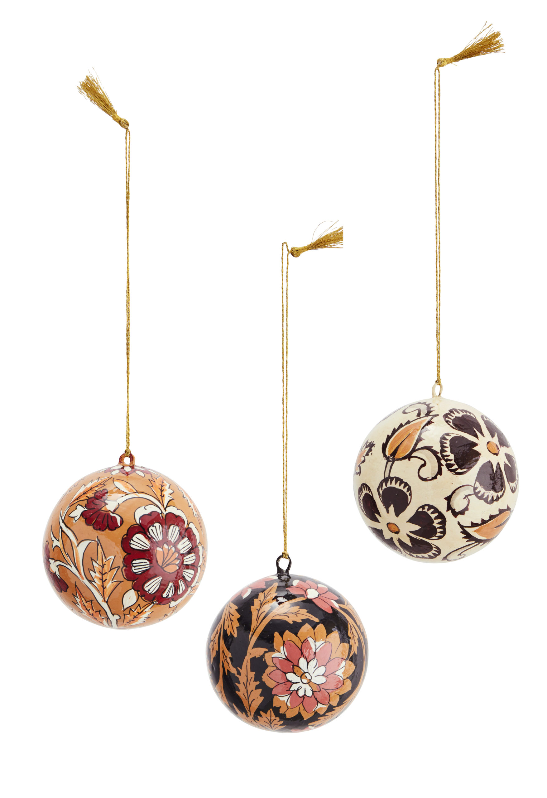 Boule de Noël motifs fleuris peints (papier maché) * Madam Stoltz