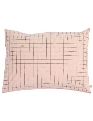 Taie d'oreiller Oscar Carreaux Rose Biscuit 50x70cm Bio * La Cerise sur le gâteau