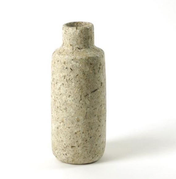 Vase beige en plastique recyclé, copeaux de bois et papier maché * Kinta