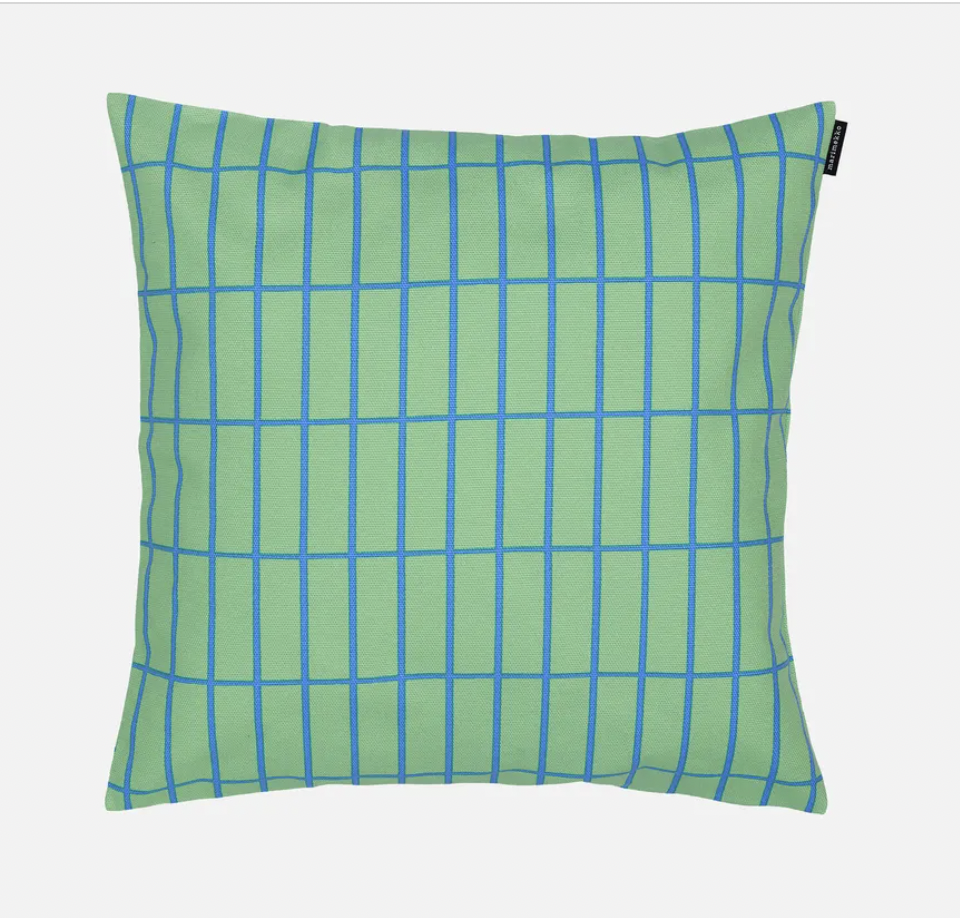 Housse de coussin Tiiliskivi quadrillé vert pistache/bleu 40x40cm * Marimekko