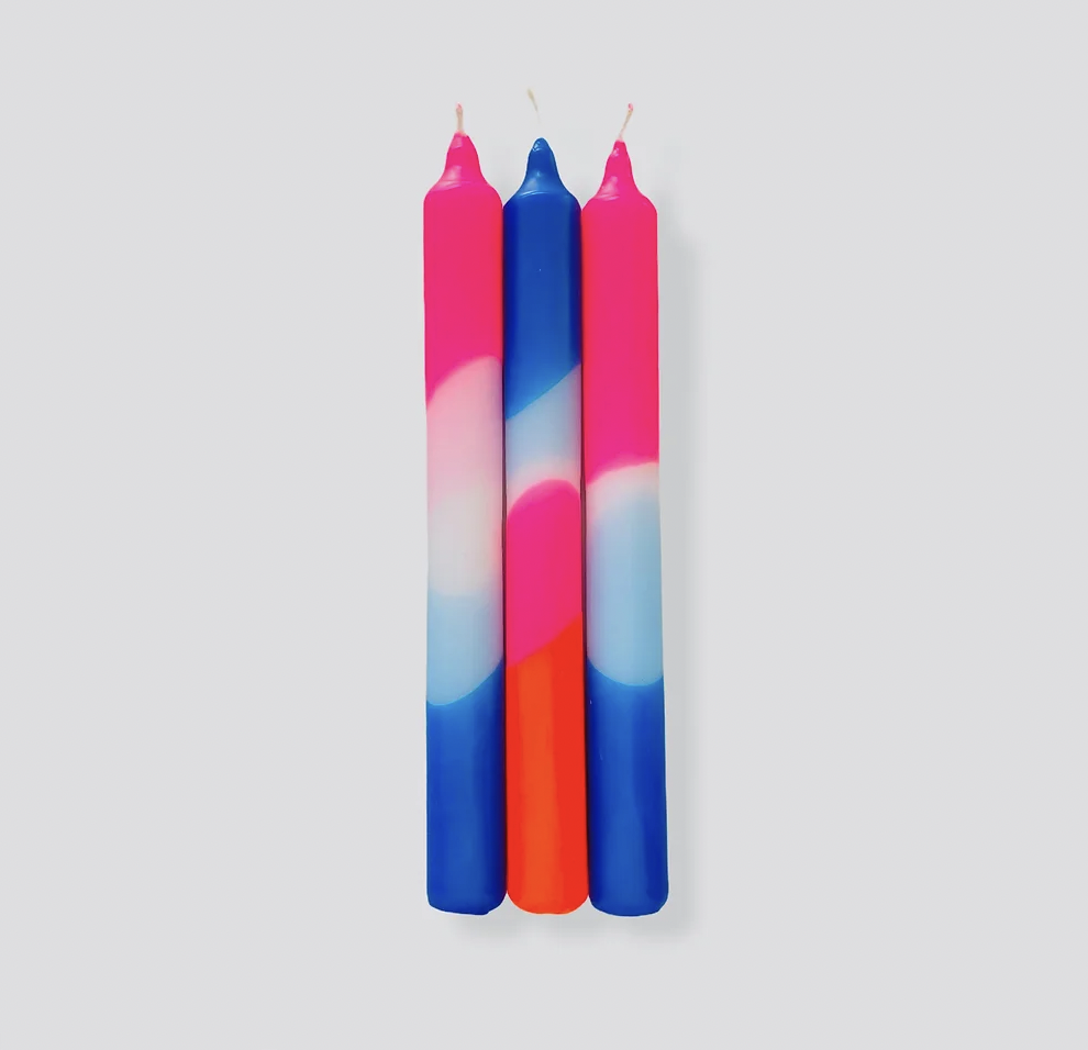 Pack de 3 bougies chandelles Blue Moon bleu/rose fluo * Pink Stories