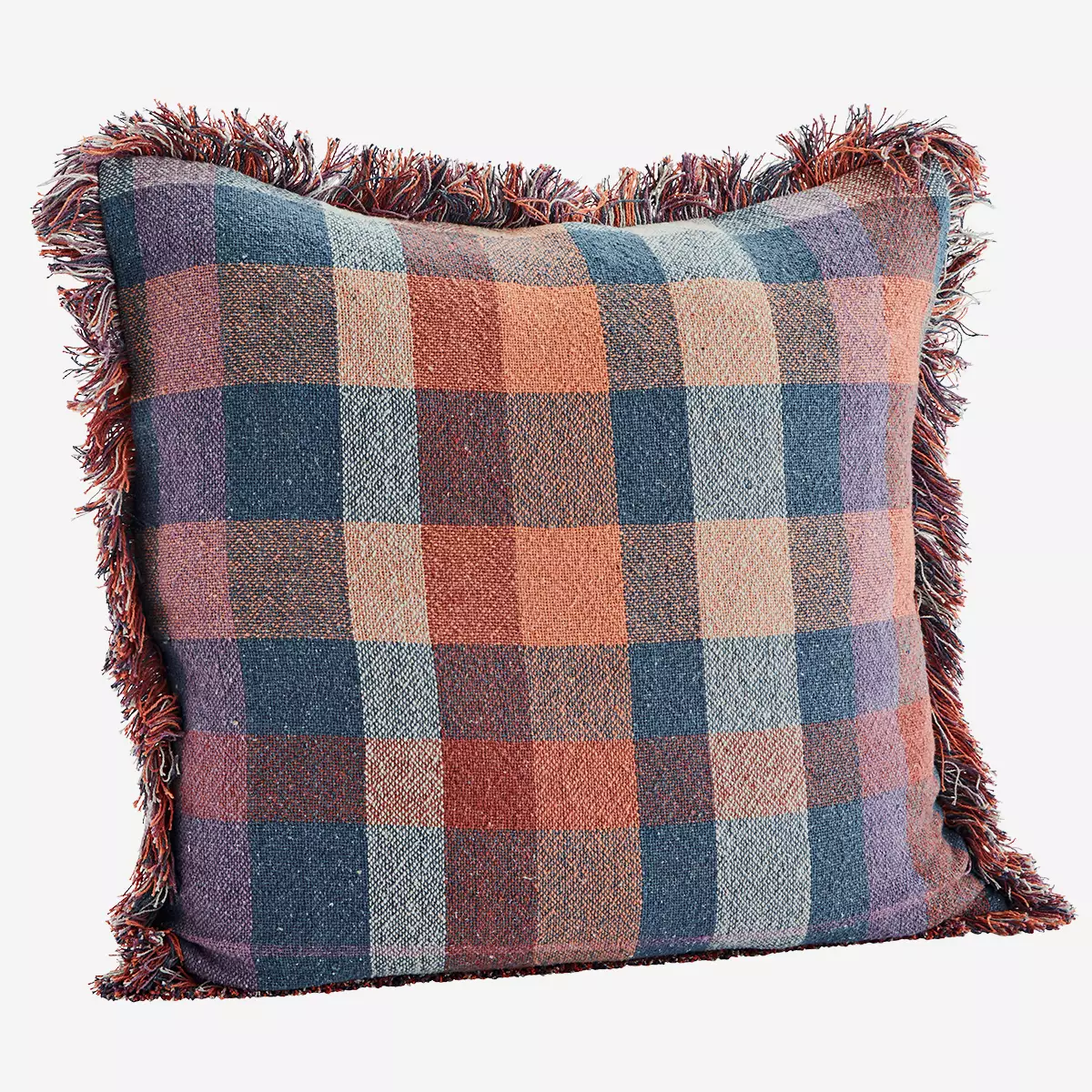 Housse de coussin à carreaux avec franges rose/bleu * Madam Stoltz