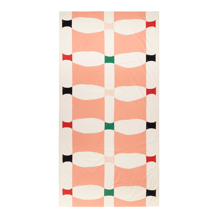 Nappe Atalaya fond beige Motifs Vert/Rose/Noir/Rouge/Gris 140x273cm * Marimekko