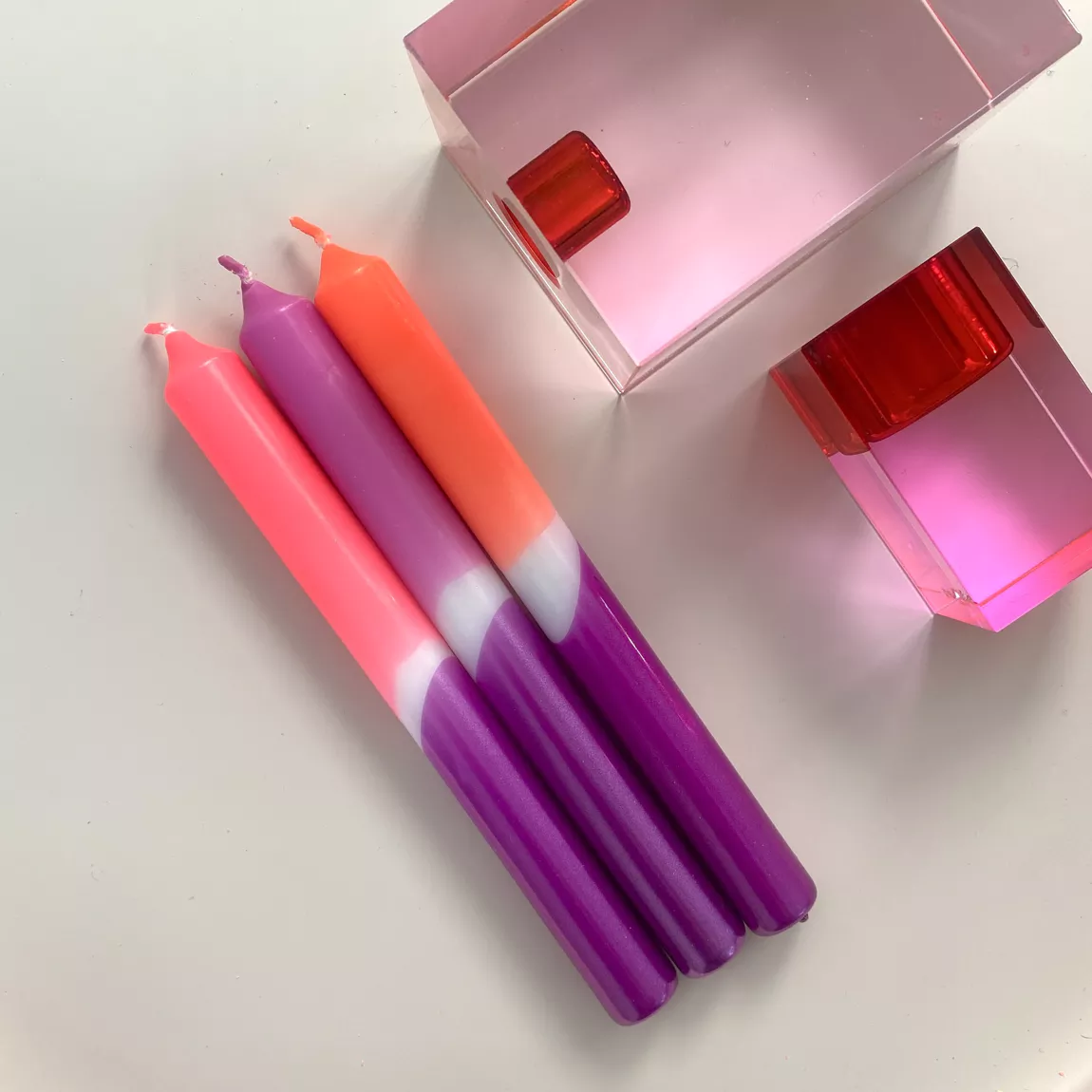 Pack de 3 bougies chandelles Glossy Xenon fushia rose orange * Pink Stories