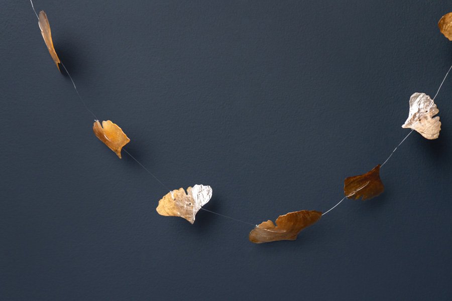 Guirlande Gingko cuivré fil blanc 150cm * Kinta