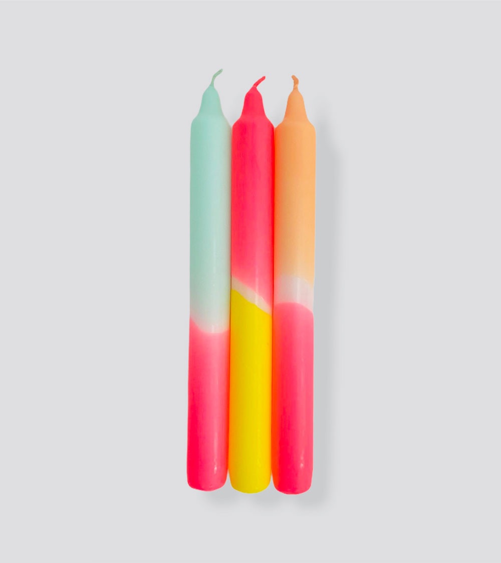 Pack de 3 bougies chandelles Dip Dye Neon Sunshine Club* Pink Stories