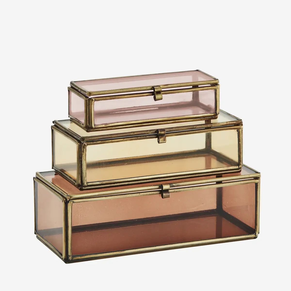 Boîte en verre et métal doré rectangulaire ambrée (plusieurs tailles) * Madam Stoltz
