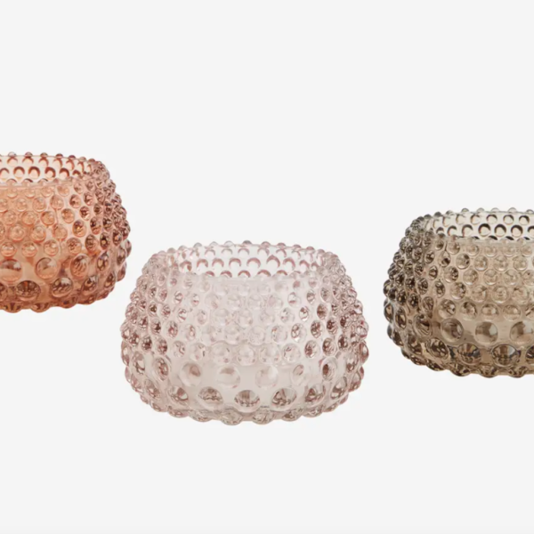 Bougeoir en verre bulles en relief orange, rose et gris fumé * Madam Stoltz